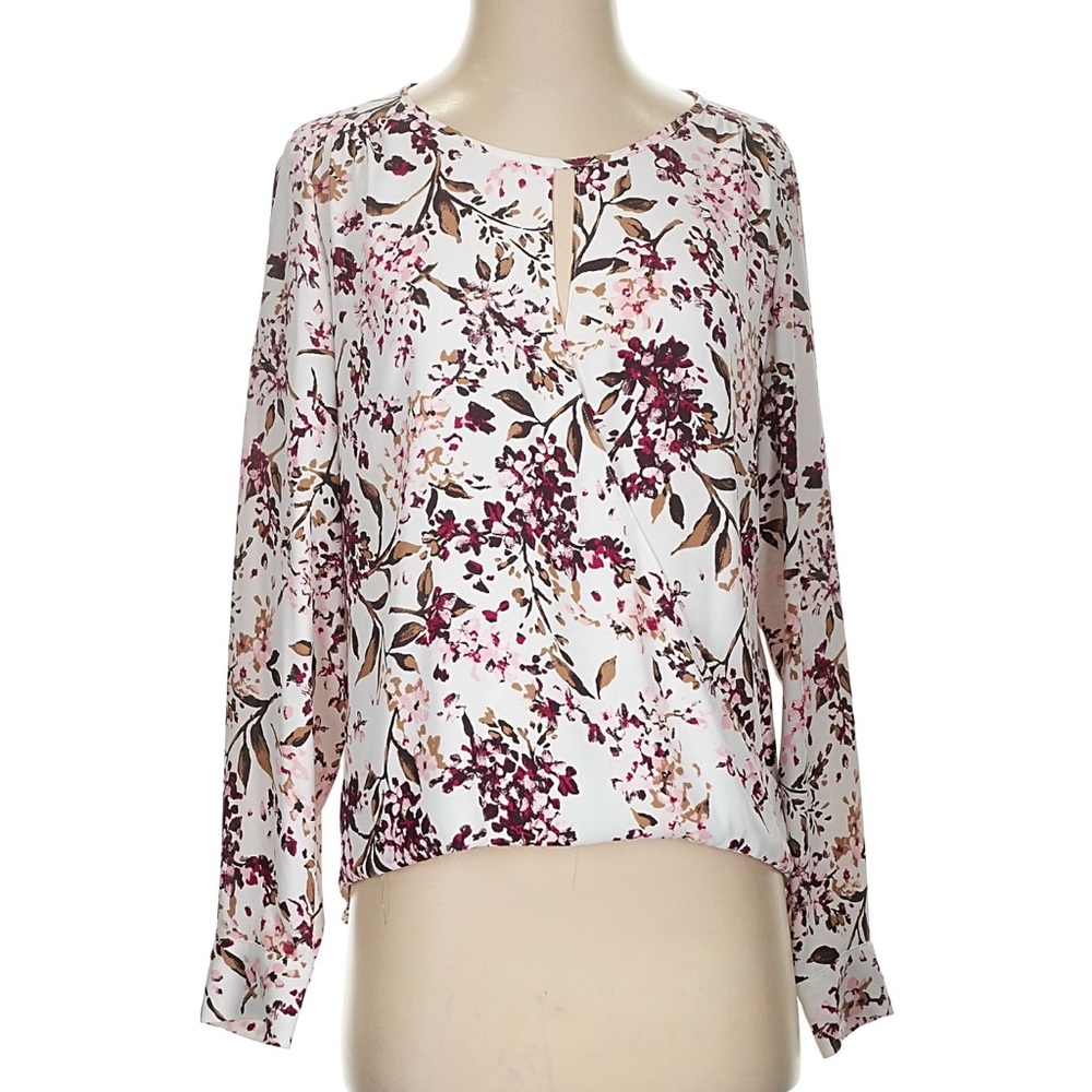 White House Black Market Floral Blouse Pink Cream Small - Picture 12 of 13